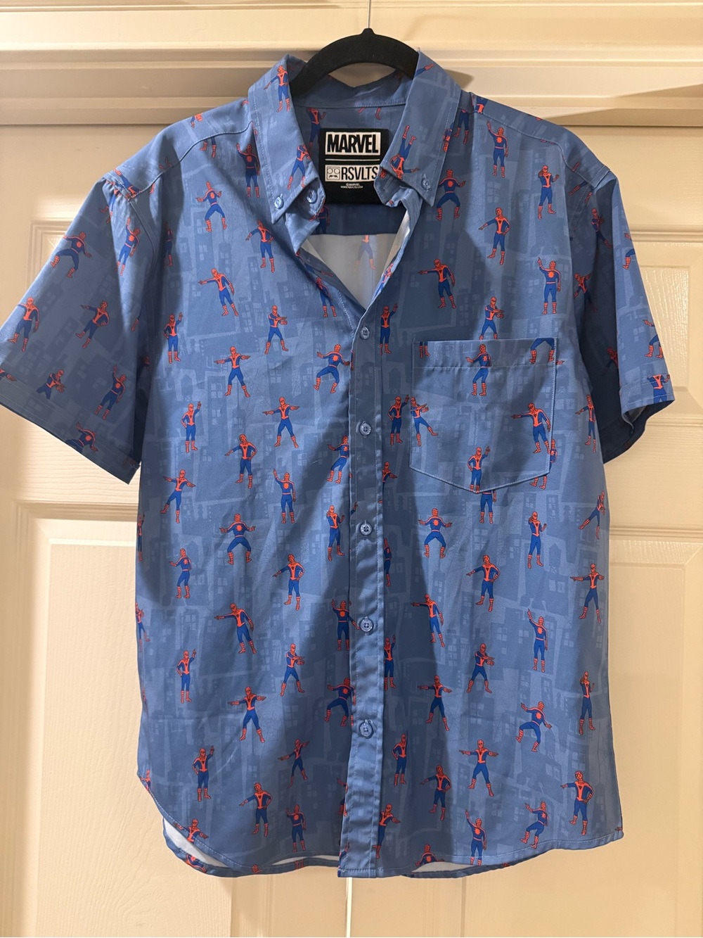Nwot RSVLTS Blue Marvel Spiderman The Meme Kunuflex Button Down Shirt